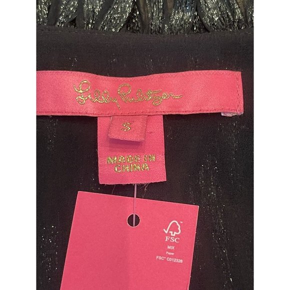 Lilly Pulitzer NWT Ardith Silk Top Zebra Metallic‎ Clip Onyx Size S - Picture 5 of 7